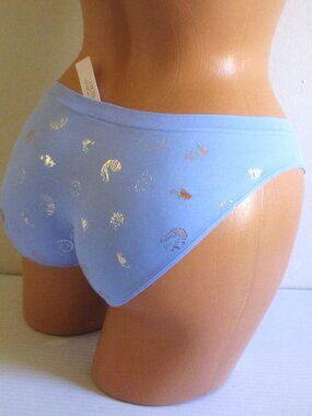 Victoria Secret Seamless Bikini Panty M L XL Periwinkle Blue Foil Seashells nwt